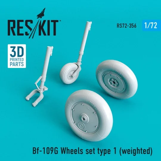 Bf-109G wheels set type 1 (weighted), 1/72 - ResKit Models RS72-0356