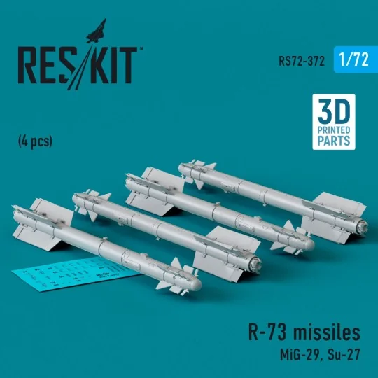R-73 missiles (4 pcs) (MiG-29, Su-27) (3D Printed) - ResKit Models ...