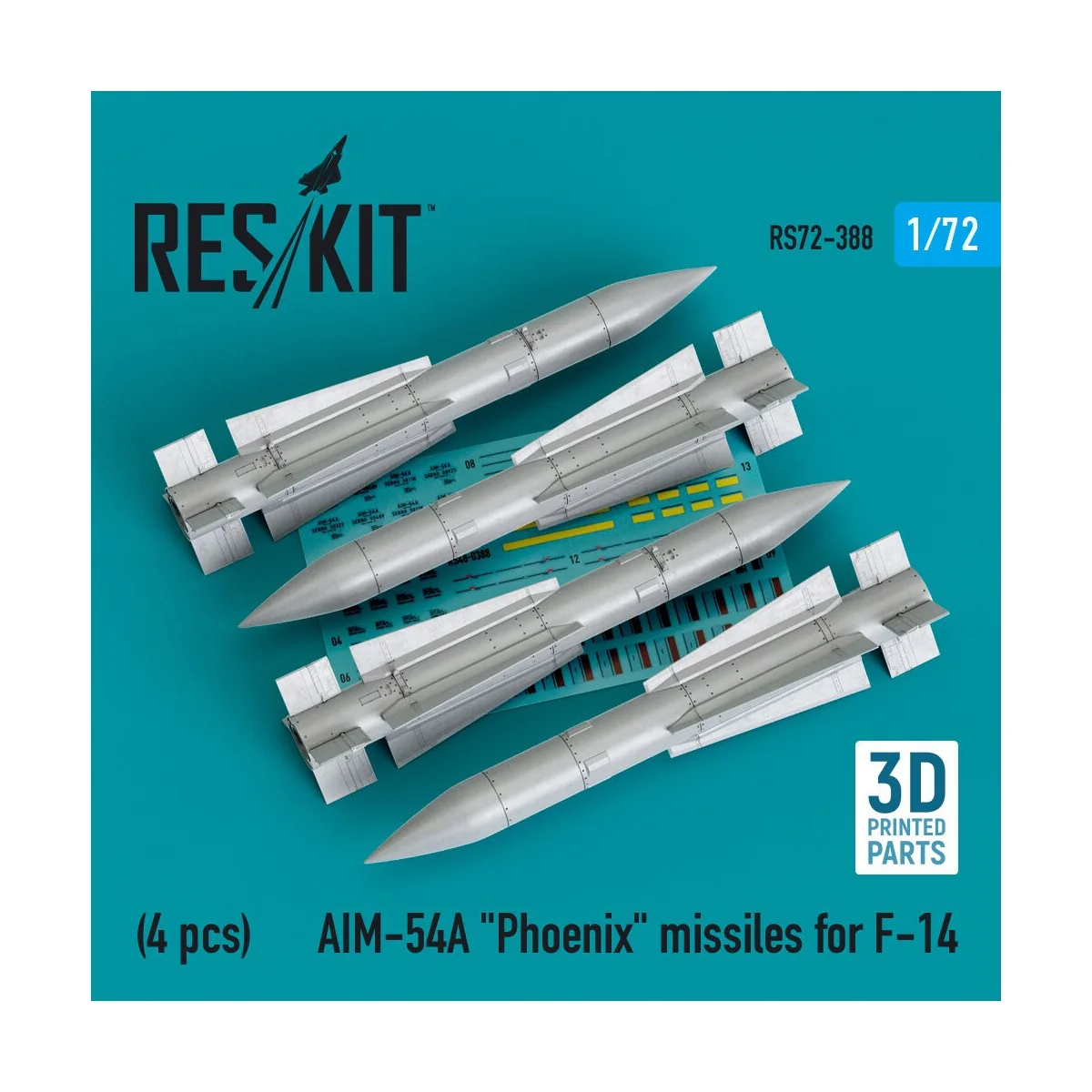 AIM-54A Phoenix missiles for F-14 (4pcs) (3D Printed) - ResKit Mode...