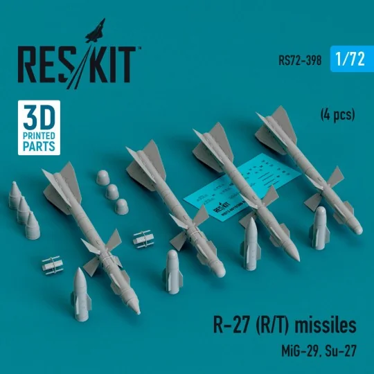 R-27 (R/T) missiles (4 pcs) (MiG-29, Su-27) (3D Printed) - ResKit M...