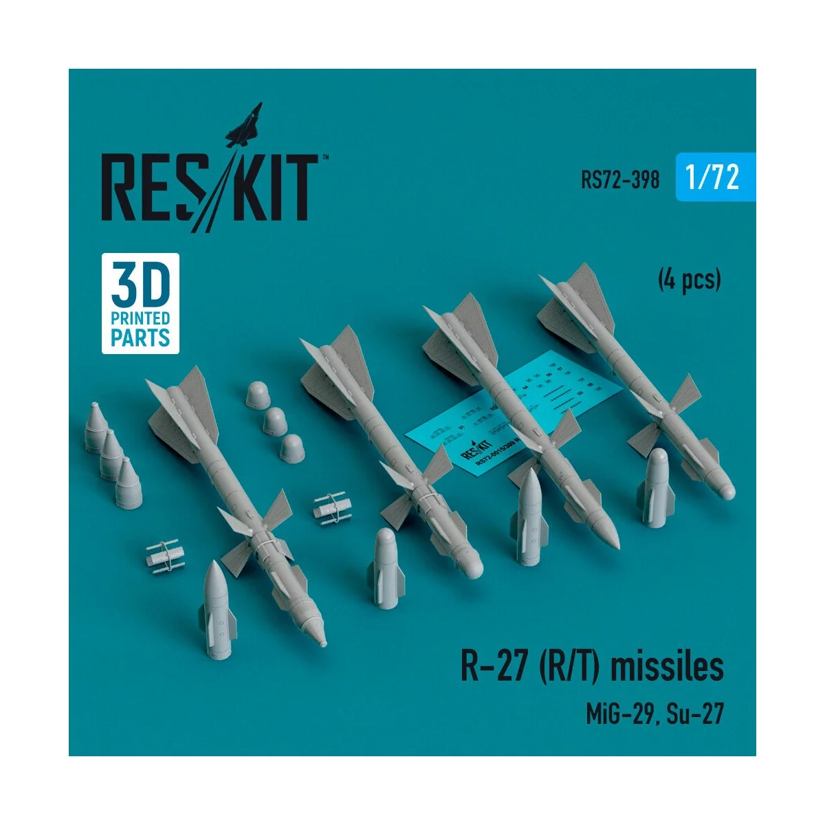 R-27 (R/T) missiles (4 pcs) (MiG-29, Su-27) (3D Printed) - ResKit M...