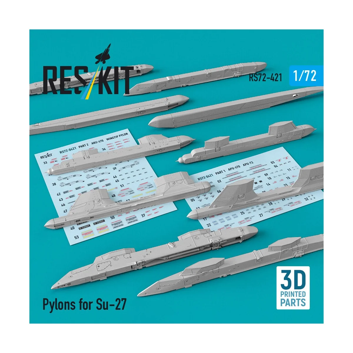 Pylons for Su-27 (3D Printed), 1/72 - ResKit Models RS72-0421