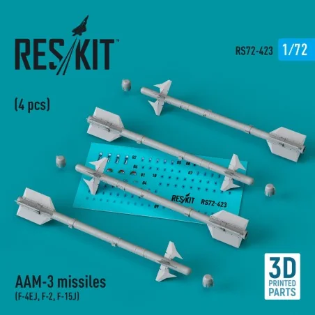 AAM-3 missiles (4 pcs) (F-4EJ, F-2, F-15J) (3D Printed), 1/72 - Res...