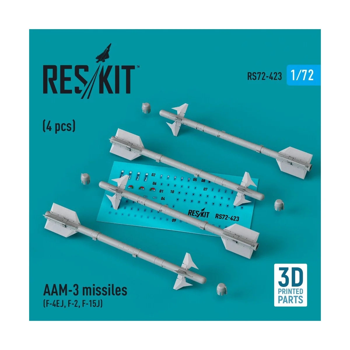 AAM-3 missiles (4 pcs) (F-4EJ, F-2, F-15J) (3D Printed) - ResKit Mo...