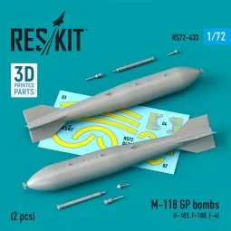 M-118 GP bombs (2 pcs) (F-105, F-100, F-4) (3D Printed), 1/72 - Res...