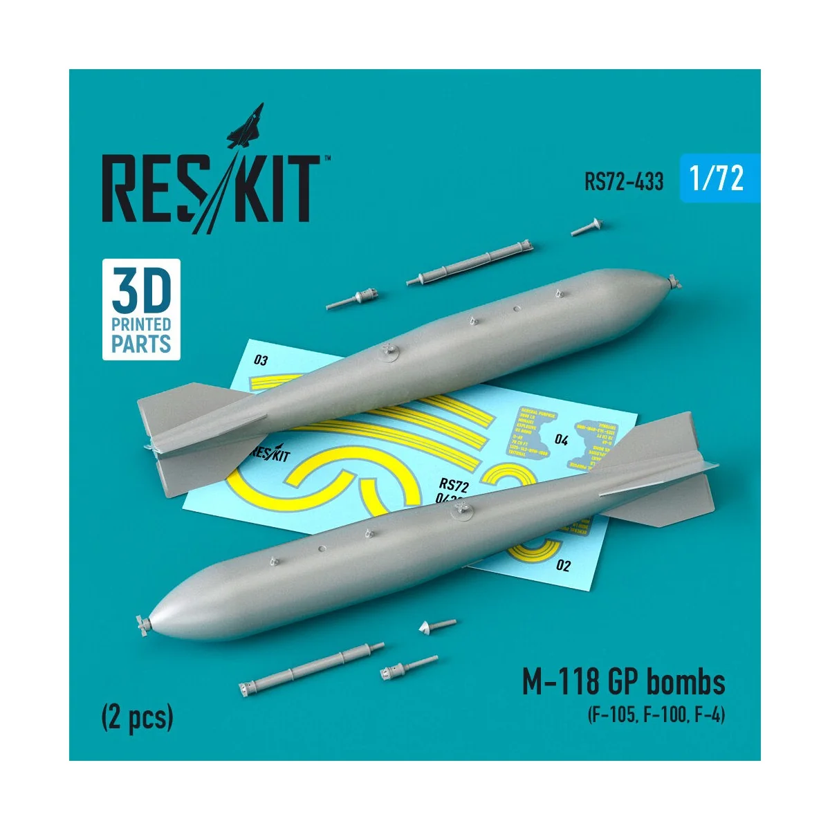 M-118 GP bombs (2 pcs) (F-105, F-100, F-4) (3D Printed) - ResKit Mo...