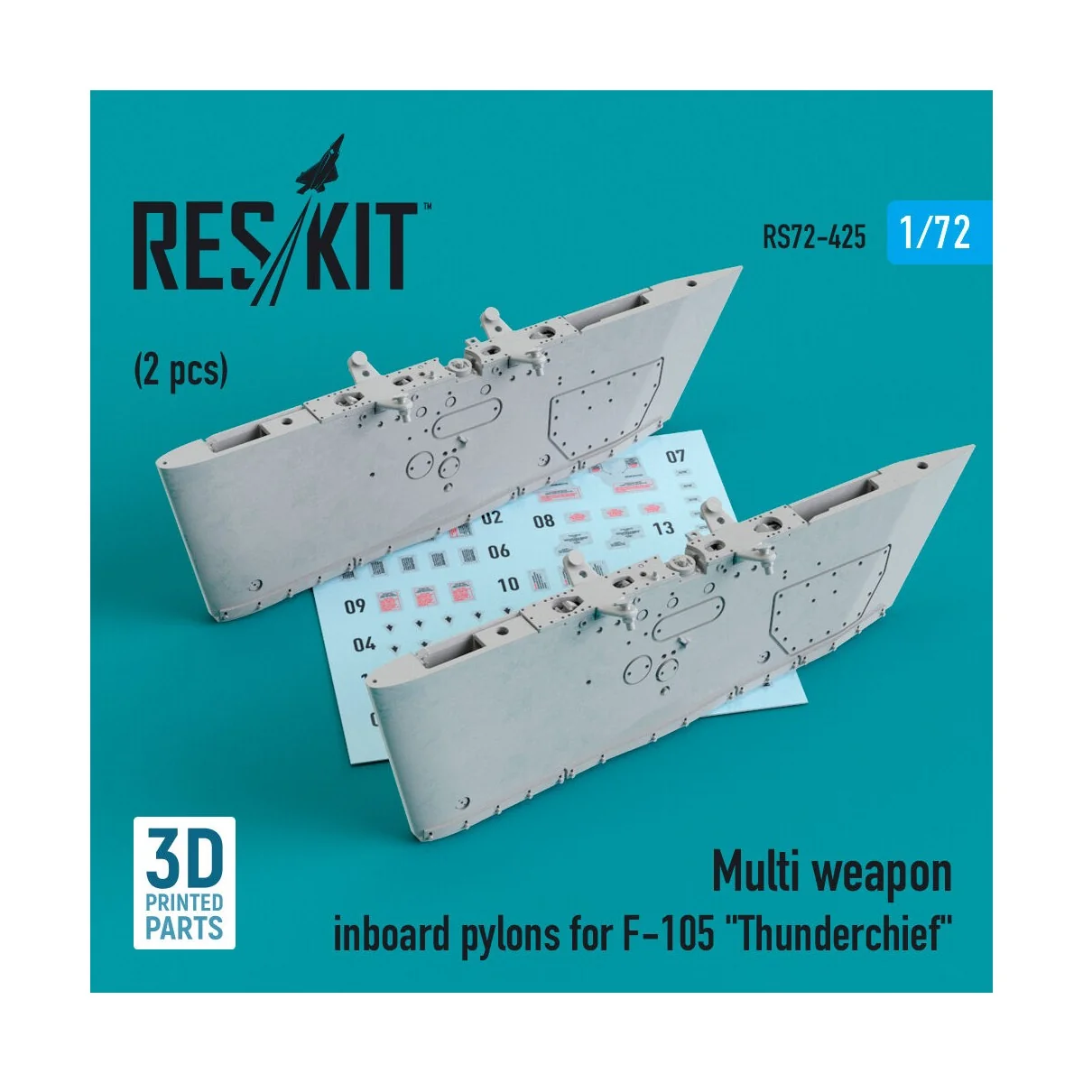 Multi weapon inboard pylons for F-105 Thunderchief (2 pcs) (3D Prin...