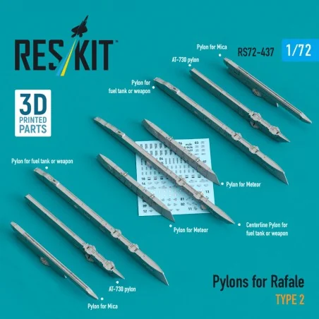 Pylons for Rafale type 2 (3D Printed), 1/72 - ResKit Models RS72-0437