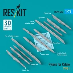 Pylons for Rafale type 1 (3D Printed), 1/72 - ResKit Models RS72-0436