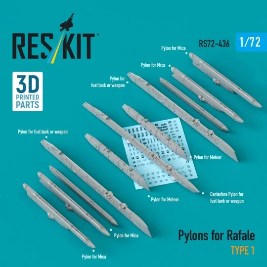 Pylons for Rafale type 1 (3D Printed), 1/72 - ResKit Models RS72-0436 Pylons for Rafale type 1 (3D Printed), 1/72 - ResKit Models RS72-0436