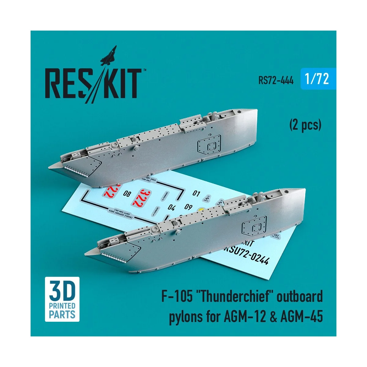 F-105 Thunderchief outboard AGM-12 & AGM-45 pylons (2 pcs) (3D Prin...