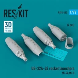 UB-32A-24 rocket launchers (4 pcs) (Mi-24, Mi-8) (3D Printed), 1/72...