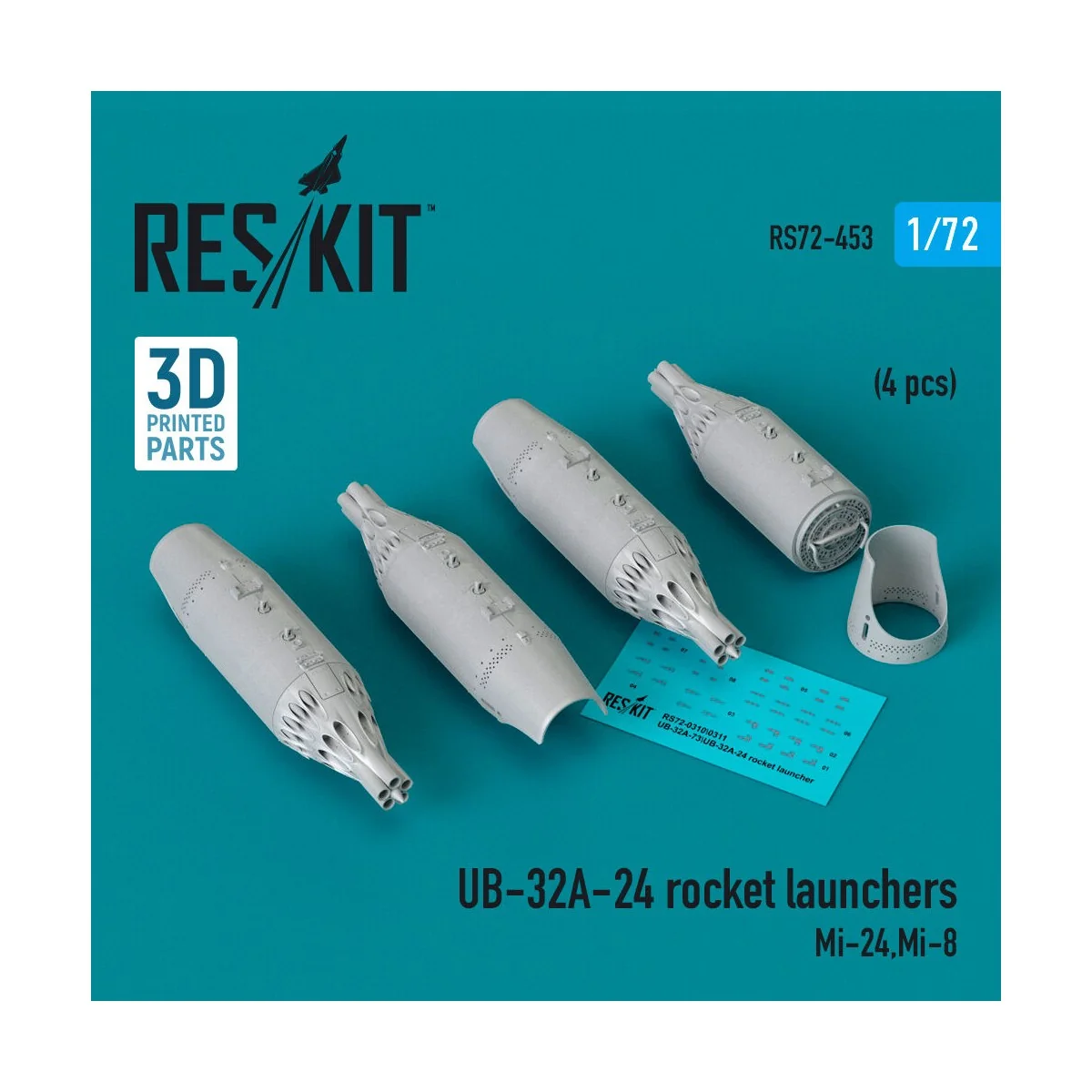 UB-32A-24 rocket launchers (4 pcs) (Mi-24, Mi-8) (3D Printed) - Res...