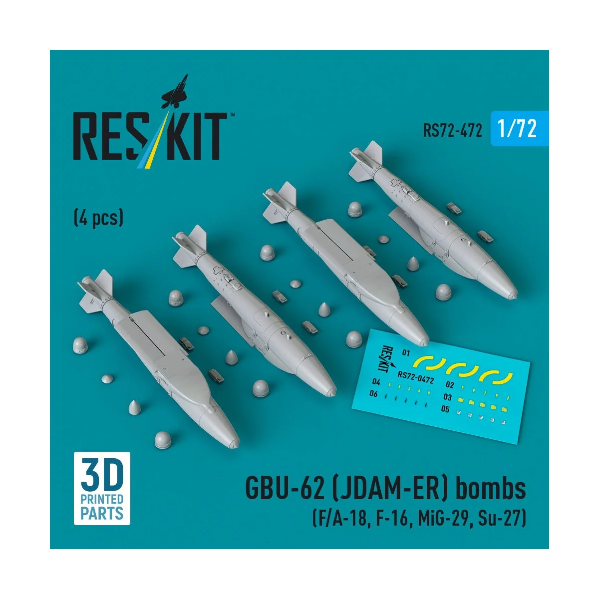 GBU-62 (JDAM-ER) bombs (4 pcs) (F/A-18, F-16, MiG-29, Su-27) (3D Pr...