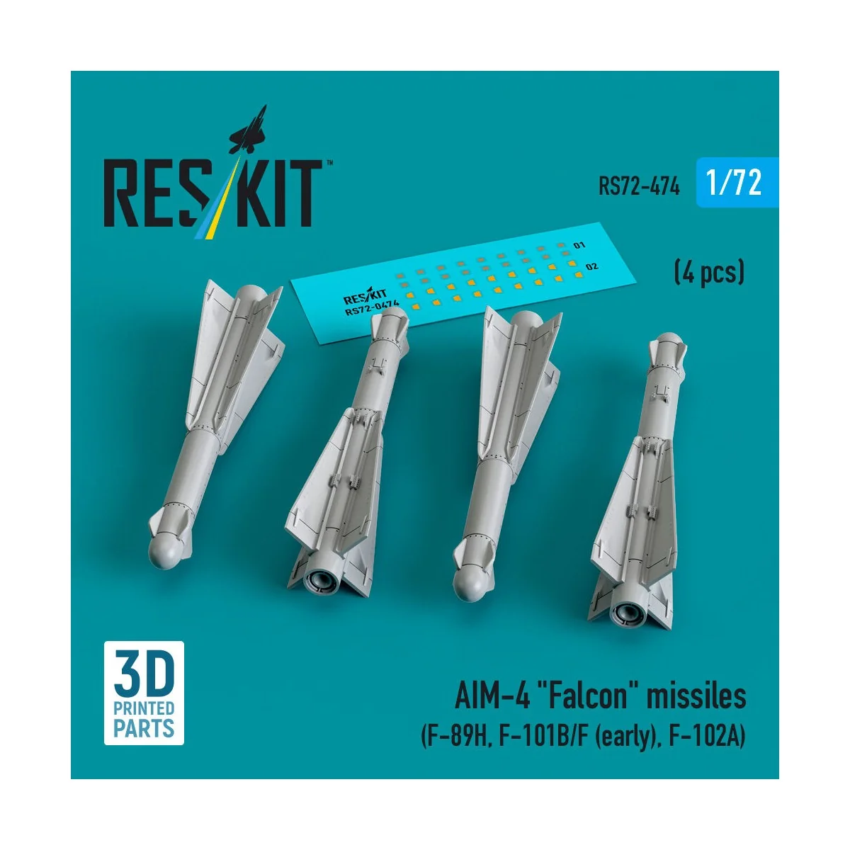 AIM-4 Falcon missiles (4 pcs) (F-89H, F-101B/F (early), F-102A) (3D... AIM-4 Falcon missiles (4 pcs) (F-89H, F-101B/F (early), F-102A) (3D...