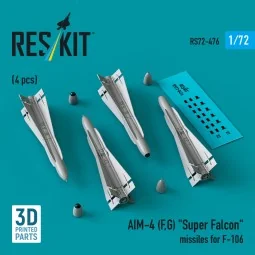 AIM-4 (F, G) Super Falcon missiles for F-106 (4 pcs) (3D Printed), ...