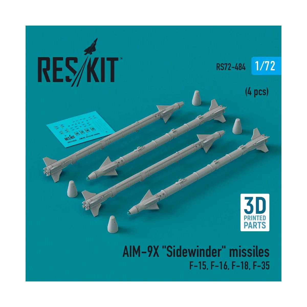 AIM-9X Sidewinder missiles (4 pcs) (F-15, F-16, F-18, F-35) (3D Pri...