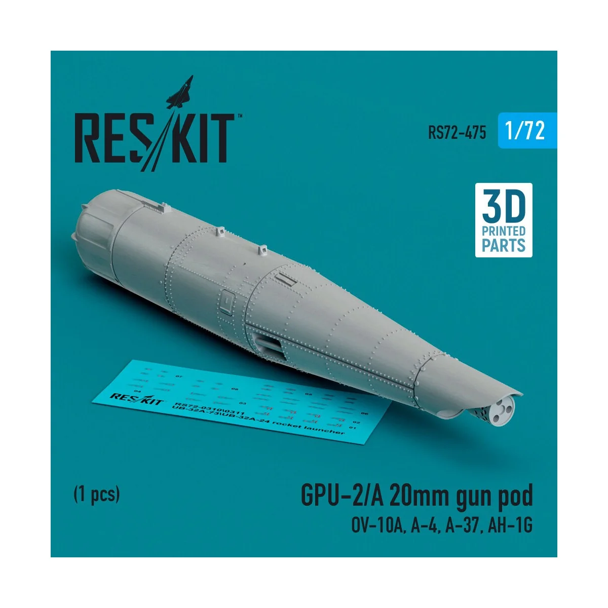 GPU-2/A 20mm gun pod (1 pcs) (OV-10A, A-4, A-37, AH-1G) (3D Printed...