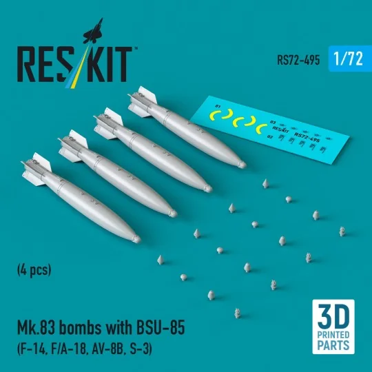 Mk.83 bombs with BSU-85 (4 pcs) (F-14, F/A-18, AV-8B, S-3) (3D prin... Mk.83 bombs with BSU-85 (4 pcs) (F-14, F/A-18, AV-8B, S-3) (3D prin...