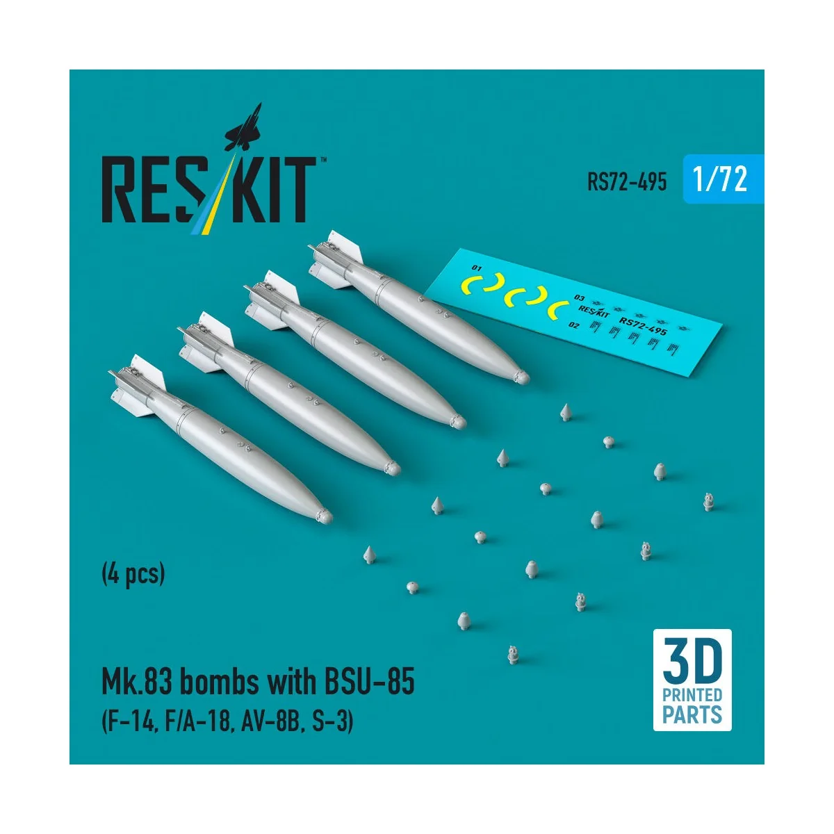 Mk.83 bombs with BSU-85 (4 pcs) (F-14, F/A-18, AV-8B, S-3) (3D prin... Mk.83 bombs with BSU-85 (4 pcs) (F-14, F/A-18, AV-8B, S-3) (3D prin...