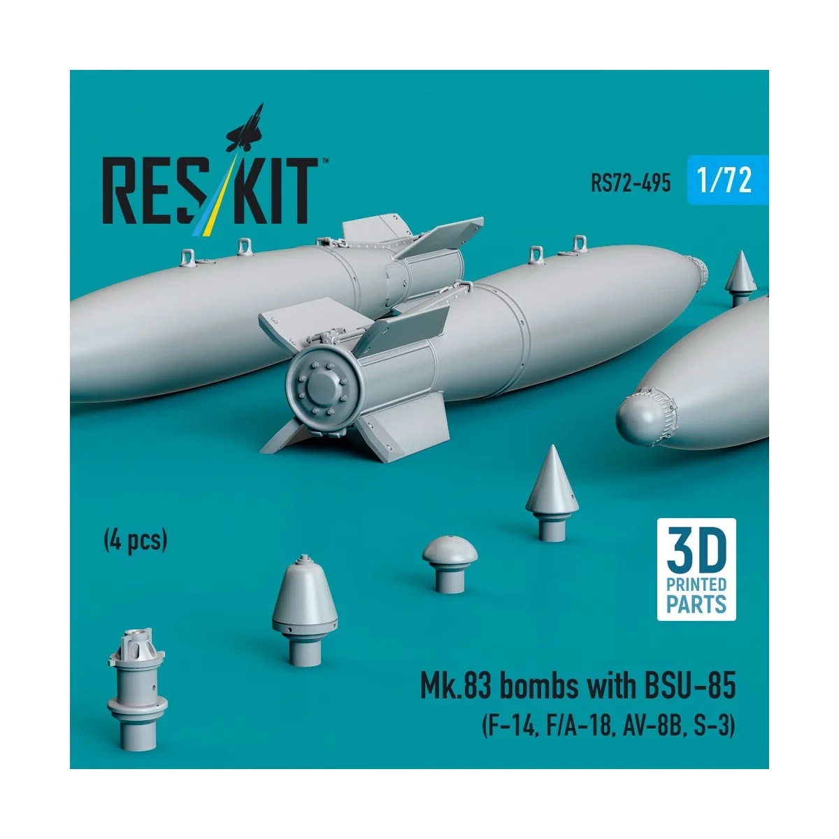 Mk.83 bombs with BSU-85 (4 pcs) (F-14, F/A-18, AV-8B, S-3) (3D prin... Mk.83 bombs with BSU-85 (4 pcs) (F-14, F/A-18, AV-8B, S-3) (3D prin...