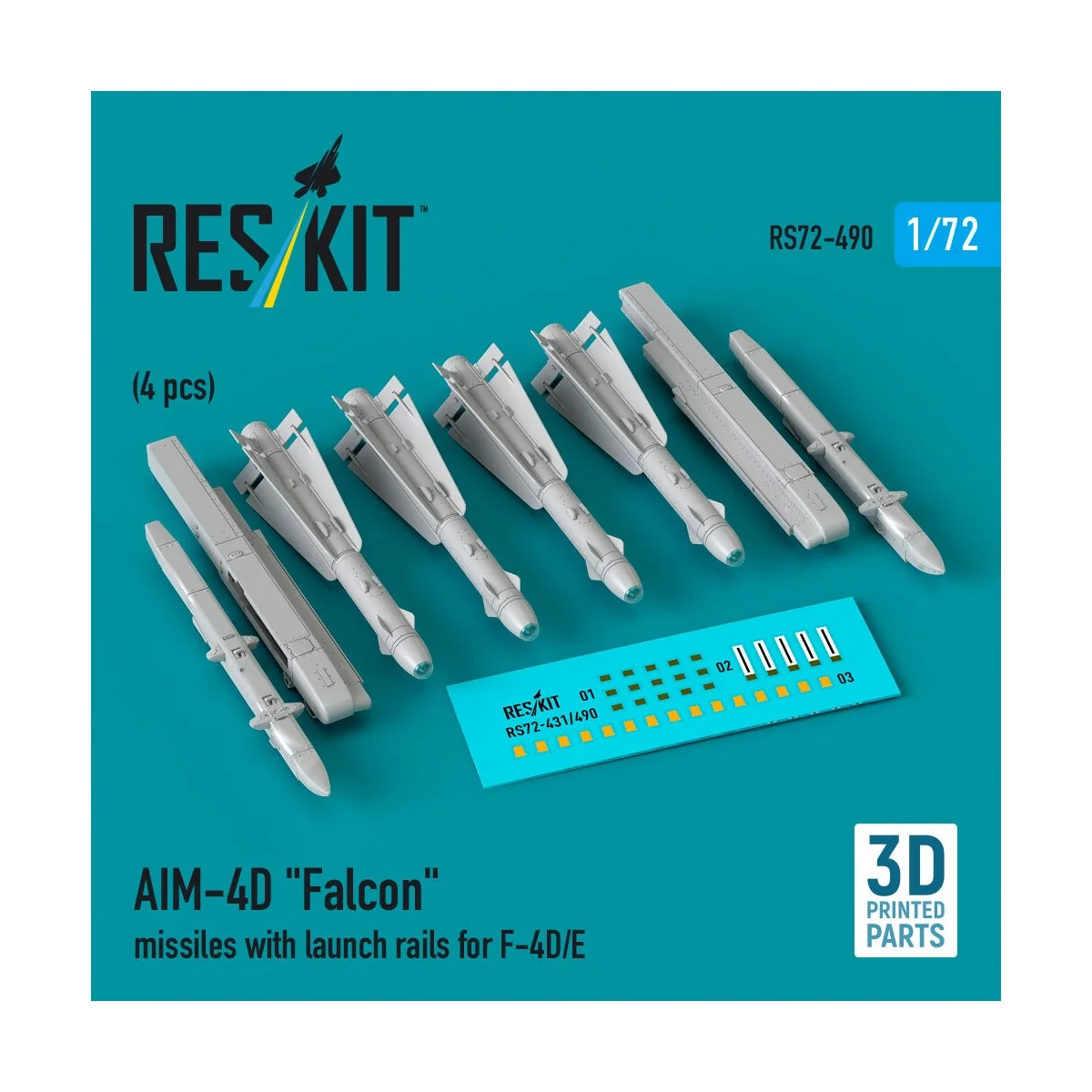 AIM-4D Falcon missiles with launch rails for F-4D/E (4 pcs) (3D Pri...