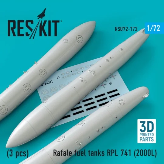 Rafale fuel tanks RPL 741 (2000L) (3 pcs) (3D Printed) - ResKit Mod...