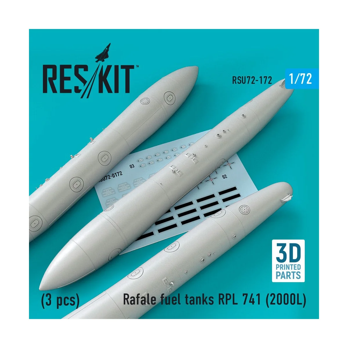 Rafale fuel tanks RPL 741 (2000L) (3 pcs) (3D Printed) - ResKit Mod...