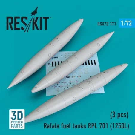 Rafale fuel tanks RPL 701 (1250L) (3 pcs) (3D Printed), 1/72 - ResK...
