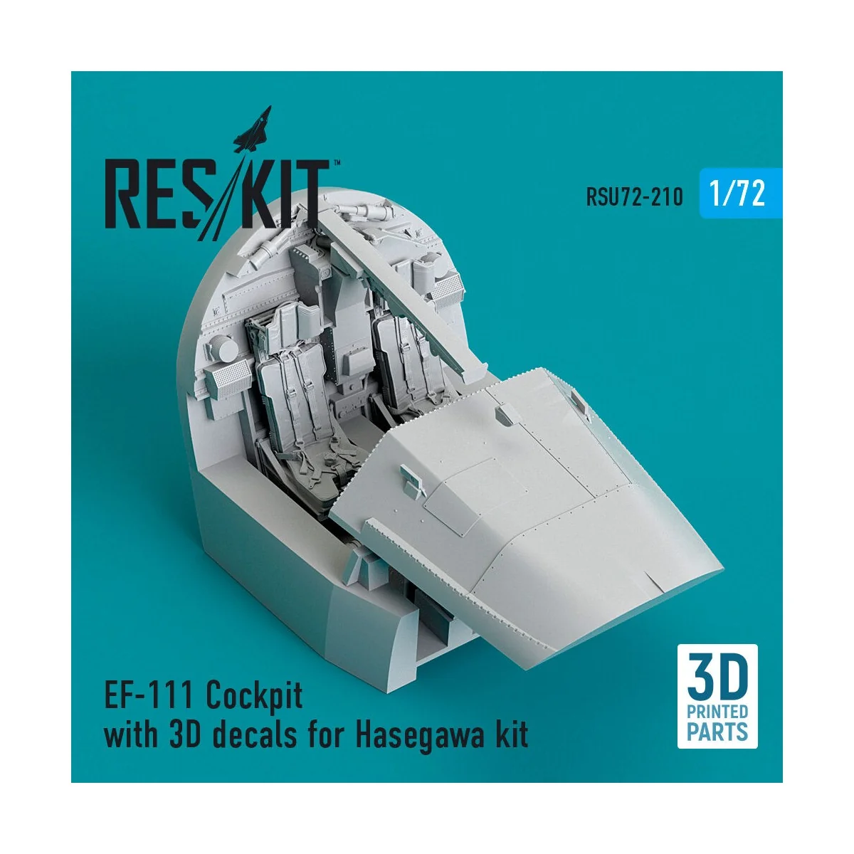 EF-111 Cockpit with 3D decals for Hasegawa kit (3D Printed), 1/72 -...