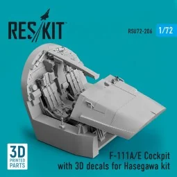 F-111A/E Cockpit with 3D decals for Hasegawa kit (3D Printed), 1/72...