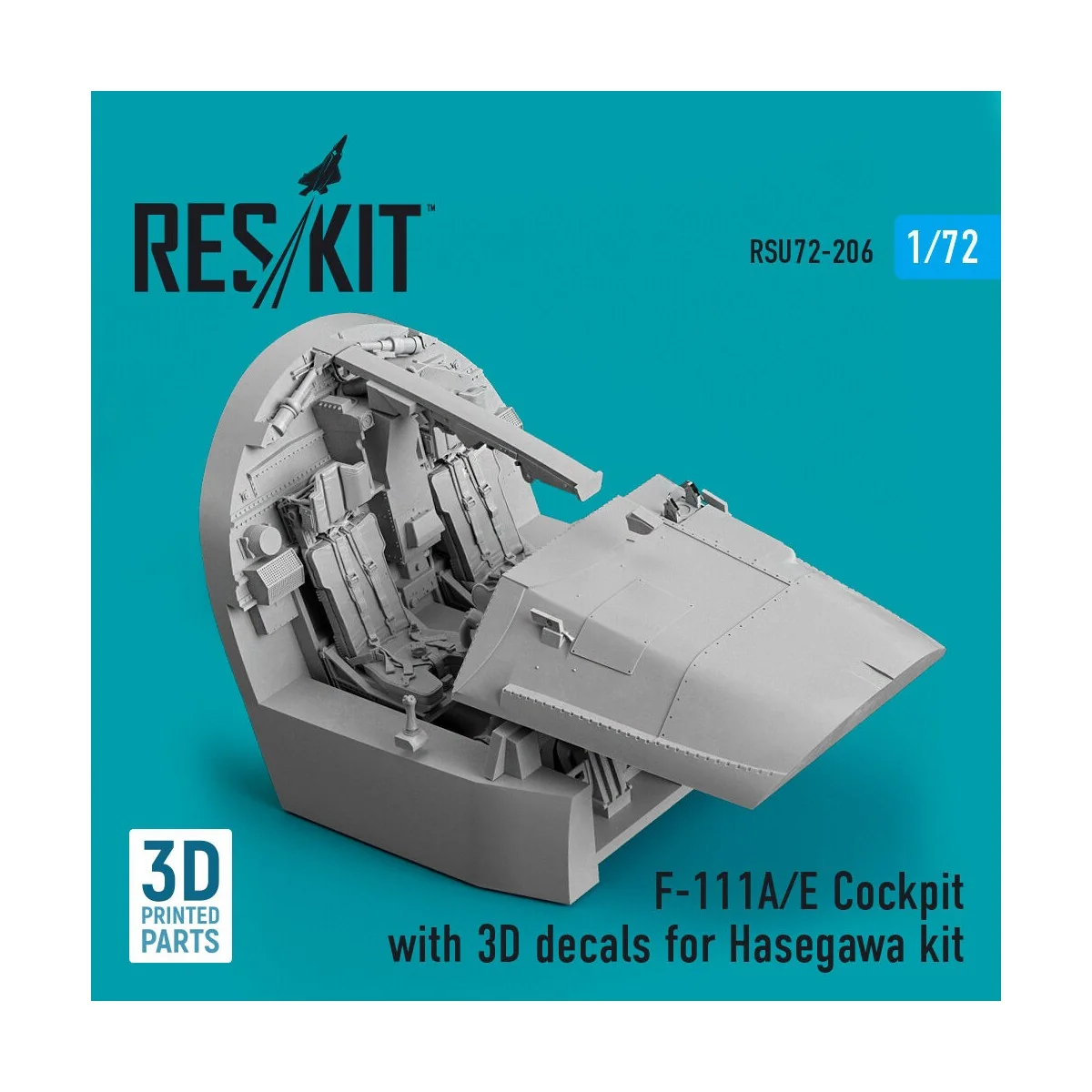 F-111A/E Cockpit with 3D decals for Hasegawa kit (3D Printed) - Res...