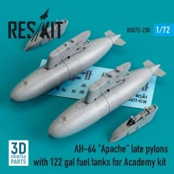 AH-64 Apache late pylons with 122 gal fuel tanks for Academy kit (3...