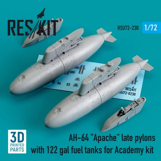 AH-64 Apache late pylons with 122 gal fuel tanks for Academy kit (3...
