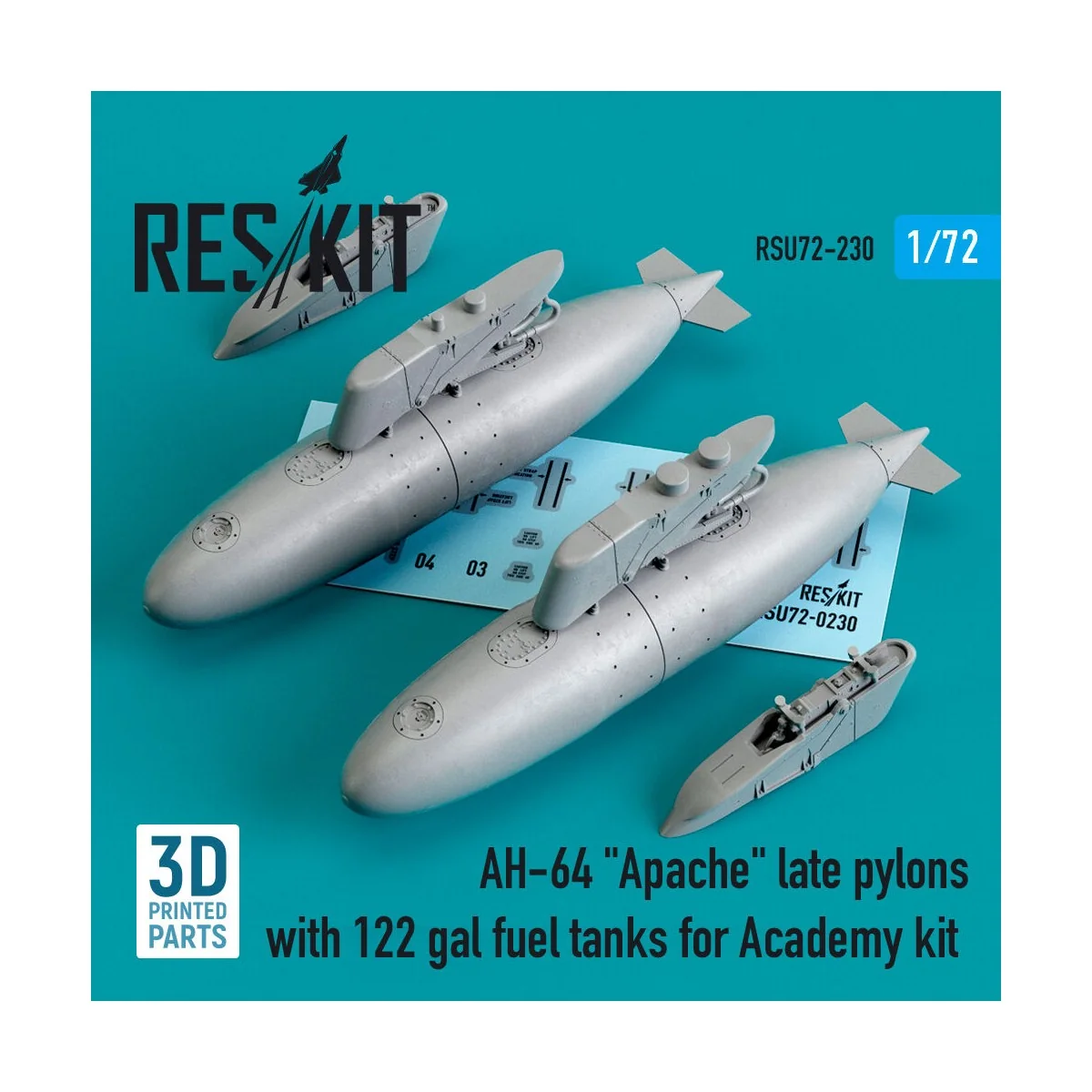 AH-64 Apache late pylons with 122 gal fuel tanks for Academy kit (3... AH-64 Apache late pylons with 122 gal fuel tanks for Academy kit (3...