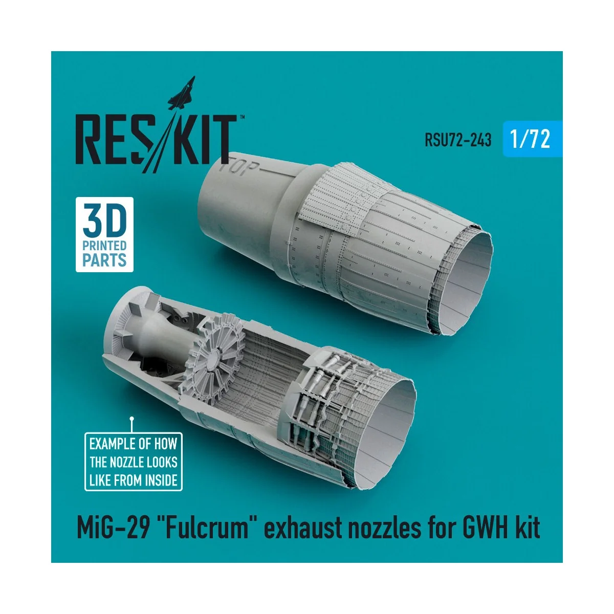 MiG-29 Fulcrum exhaust nozzles for GWH kit (3D Printed + Resin), 1/...