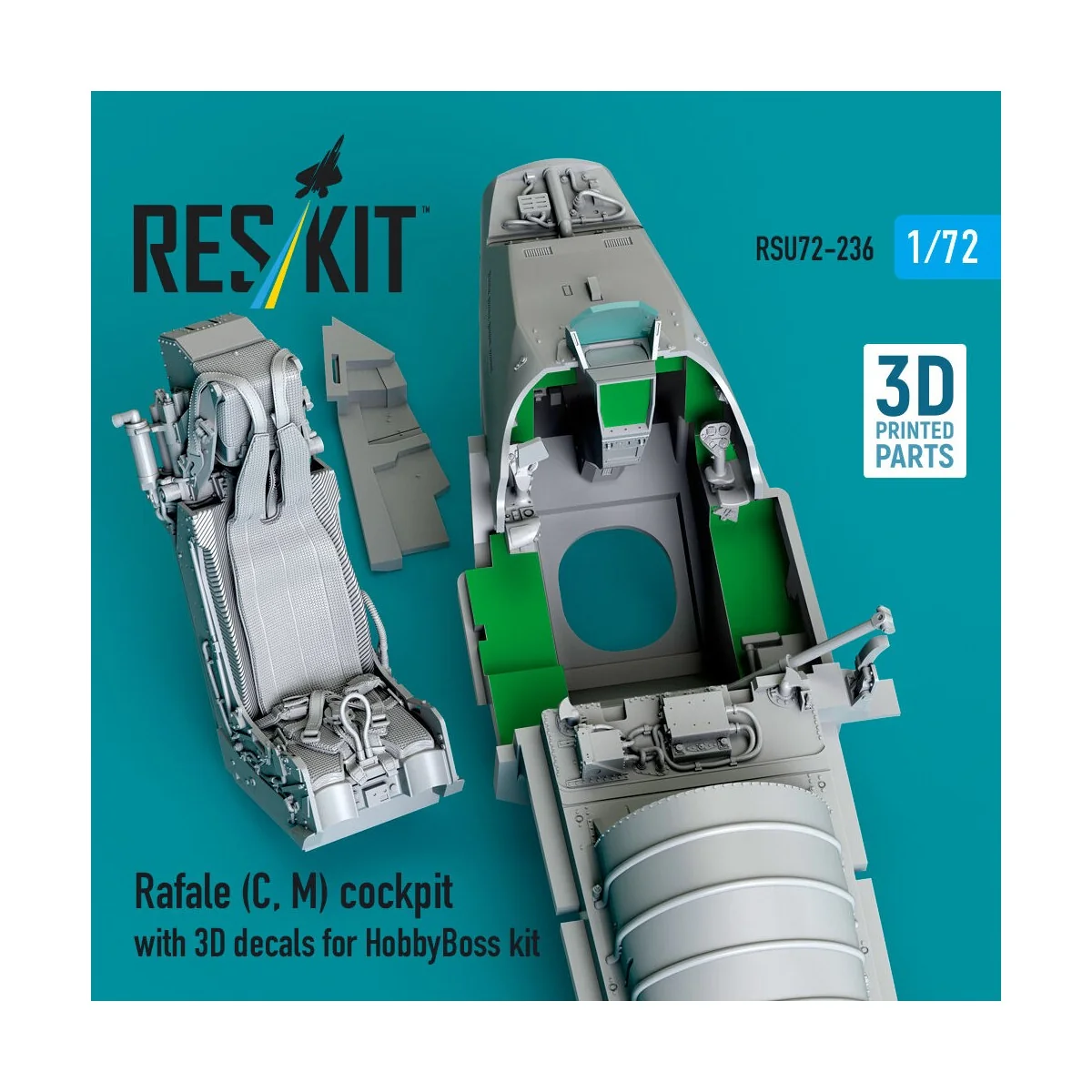 Rafale (C, M) cockpit with 3D decals for HobbyBoss kit (3D Printed)...