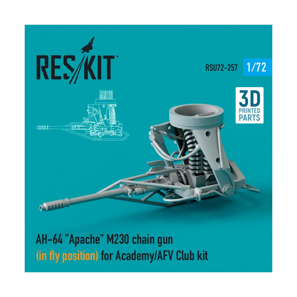 AH-64 Apache M230 chain gun (in fly position) for Academy / AFV Clu...