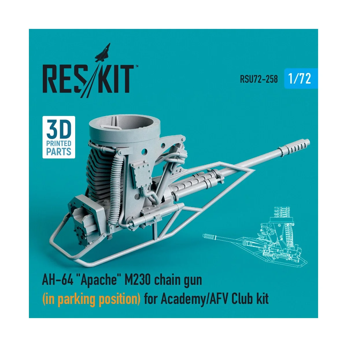 AH-64 Apache M230 chain gun (in parking position) for Academy / AFV... AH-64 Apache M230 chain gun (in parking position) for Academy / AFV...