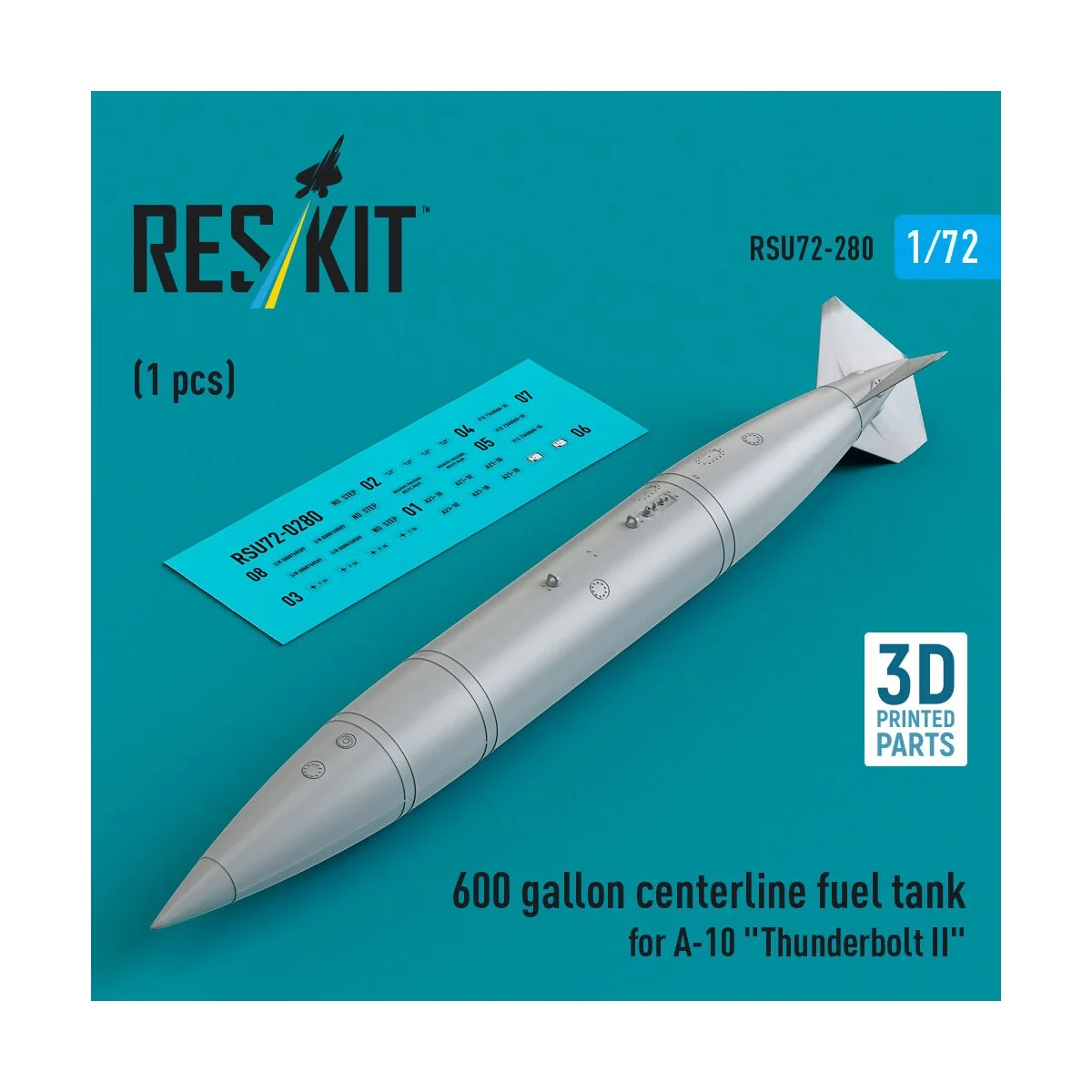 600 gallon centerline fuel tank for A-10 Thunderbolt II (1 pcs) (3D...
