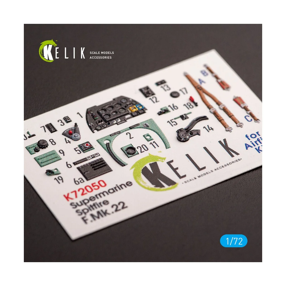 Spitfire F.Mk.22 - interior 3D decals for Airfix kit - Kelik K72050
