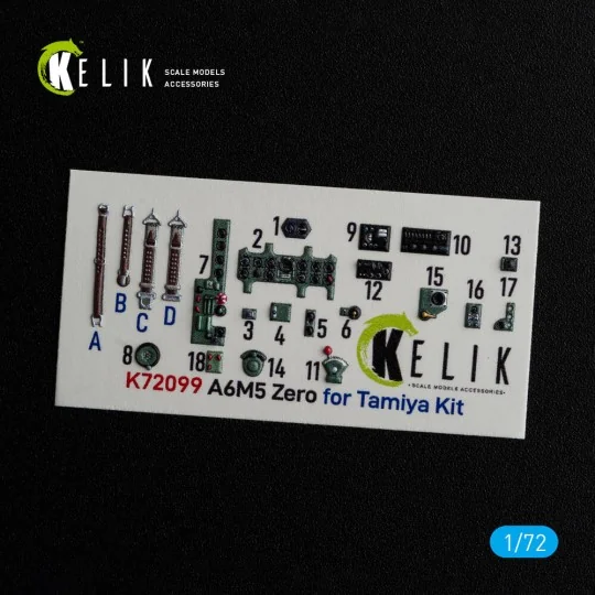A6M5 Zero - interior 3D decals for Tamiya kit, 1/72 - Kelik K72099