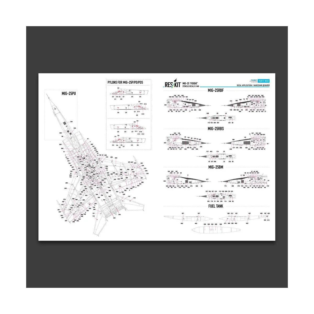 MiG-25 Foxbat Stencils Decals - ResKit Models RSB72-0003