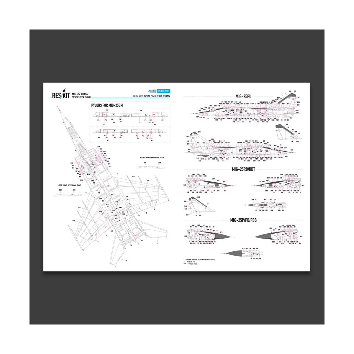 MiG-25 Foxbat Stencils Decals, 1/72 - ResKit Models RSB72-0003 MiG-25 Foxbat Stencils Decals, 1/72 - ResKit Models RSB72-0003