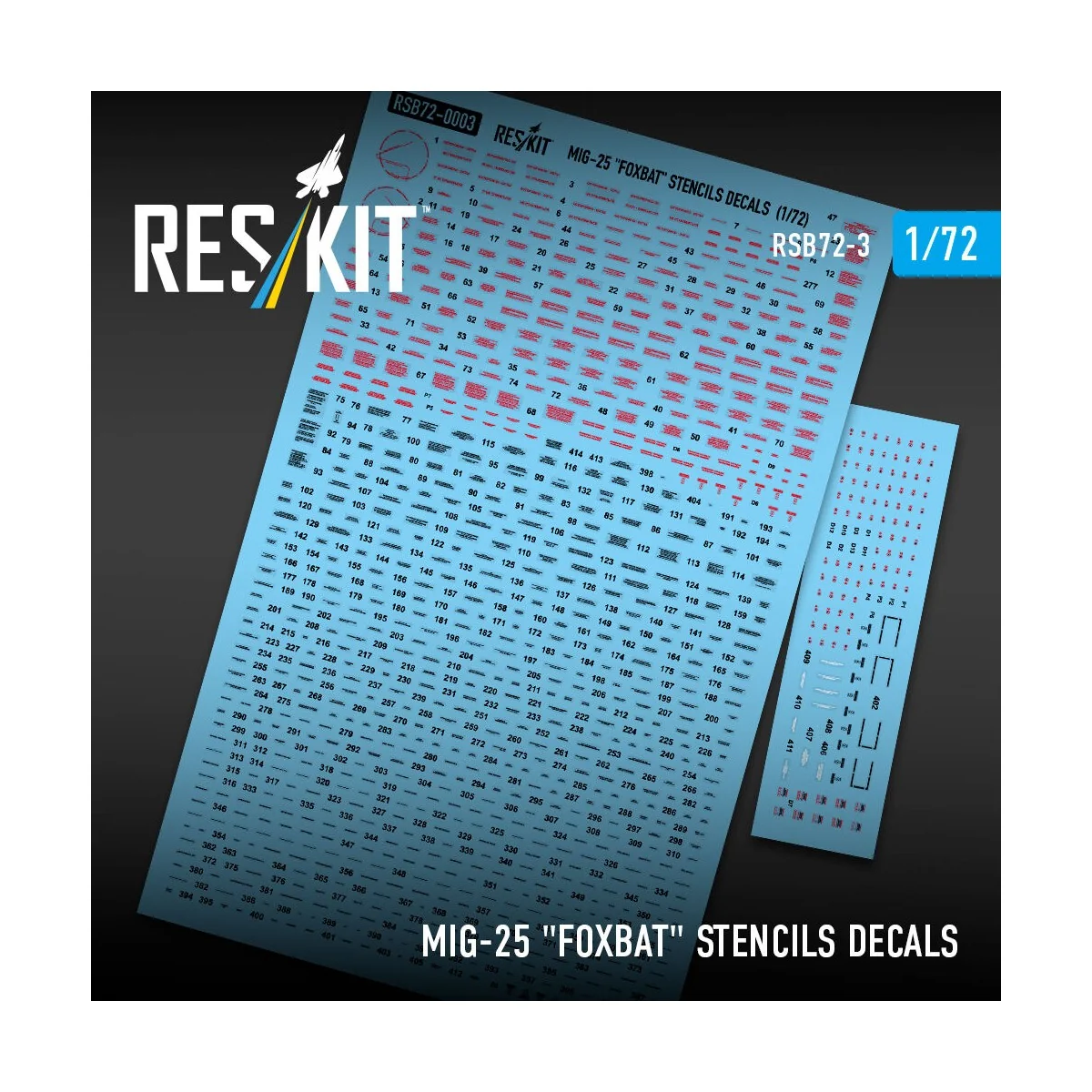 MiG-25 Foxbat Stencils Decals, 1/72 - ResKit Models RSB72-0003 MiG-25 Foxbat Stencils Decals, 1/72 - ResKit Models RSB72-0003