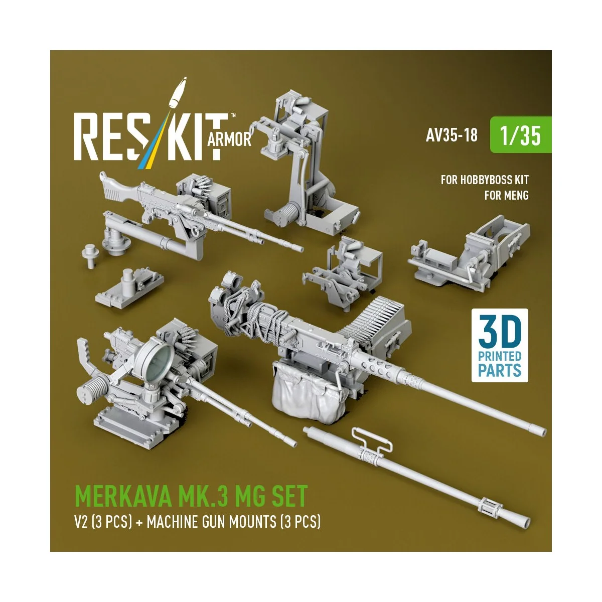 Merkava Mk.3 MG set, V2 (3 pcs) + machine gun mounts (3 pcs) for Me... Merkava Mk.3 MG set, V2 (3 pcs) + machine gun mounts (3 pcs) for Me...