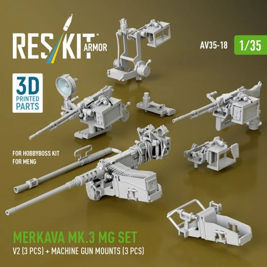 Merkava Mk.3 MG set, V2 (3 pcs) + machine gun mounts (3 pcs) for Me... Merkava Mk.3 MG set, V2 (3 pcs) + machine gun mounts (3 pcs) for Me...