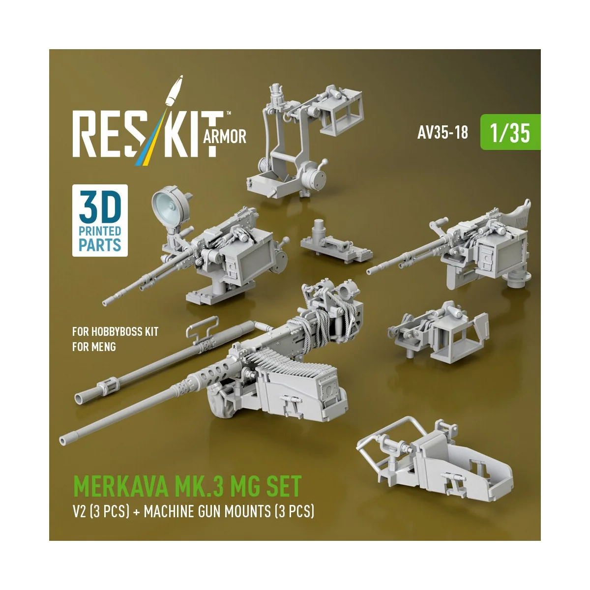 Merkava Mk.3 MG set, V2 (3 pcs) + machine gun mounts (3 pcs) for Me...