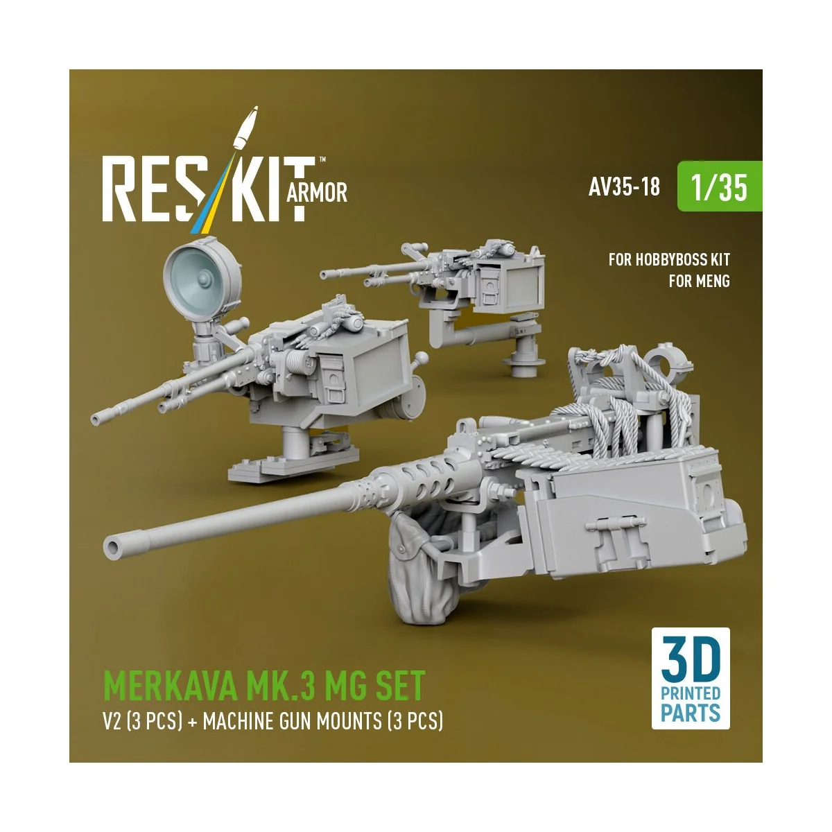 Merkava Mk.3 MG set, V2 (3 pcs) + machine gun mounts (3 pcs) for Me... Merkava Mk.3 MG set, V2 (3 pcs) + machine gun mounts (3 pcs) for Me...