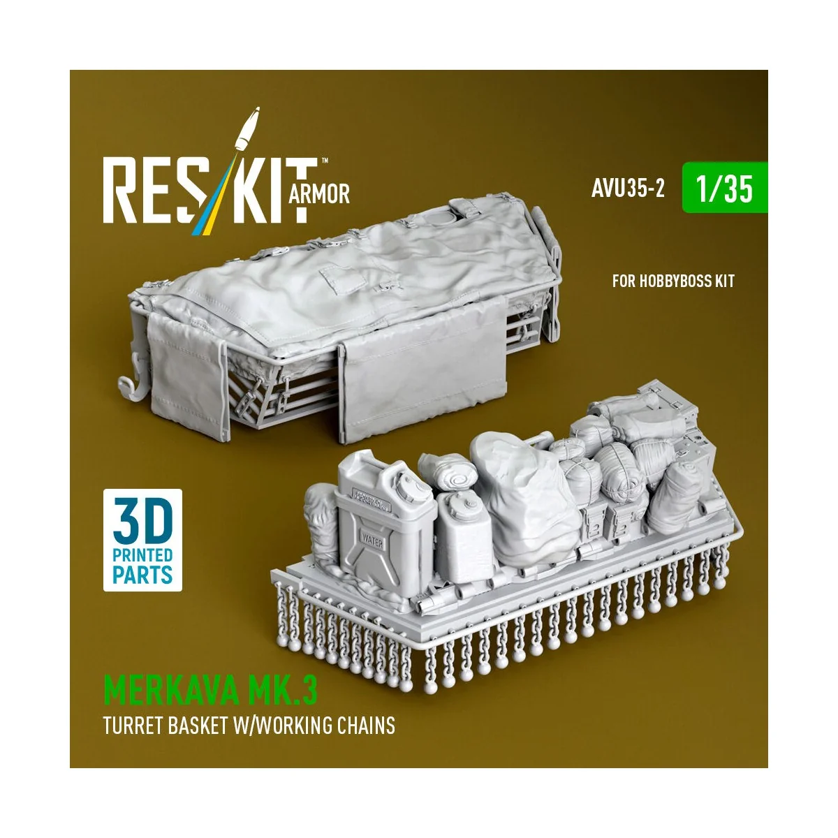 Merkava Mk.3 turret basket w/working chains for HobbyBoss kit (3D P...